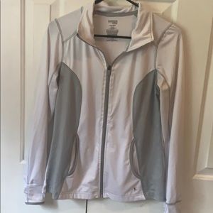 Gray and white zip up